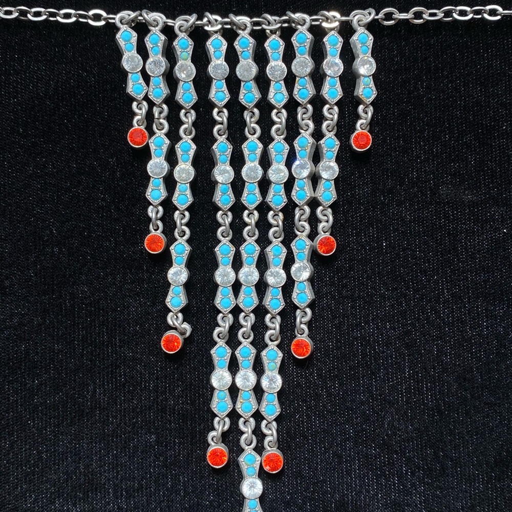 💥 Tommassini Statement Necklace Swarovski Crystal blue red waterfall